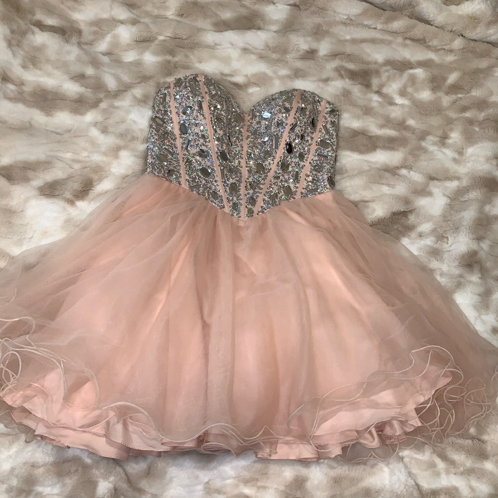 Strapless bling corset dress with tulle layering